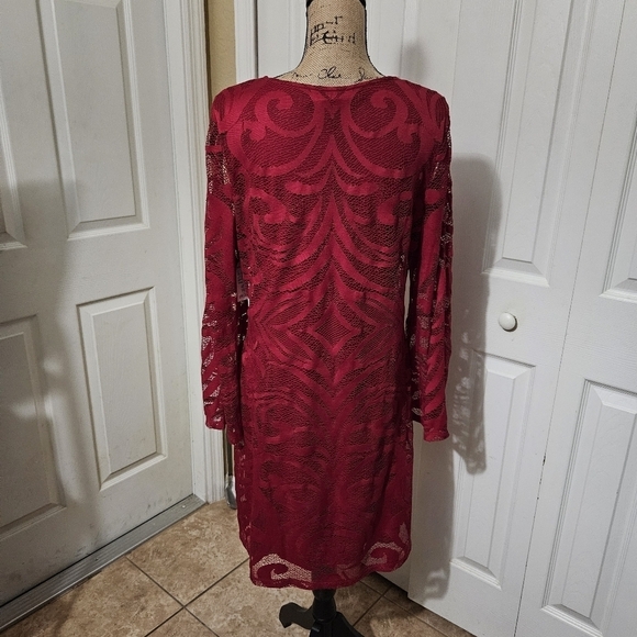 New Dressbarn Dark Red Lace Dress Size 14 - Picture 4 of 12